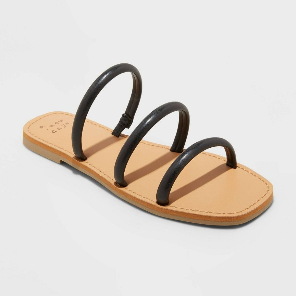 A New Day Black Wren Triple Strap Sandals 6